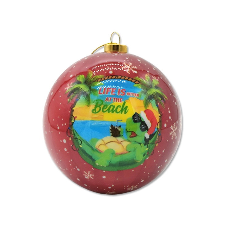 Custom Printing Christmas Tree Decor Souvenir Gift Sea Turtle Beach Design 8cm Foam Christmas Ball