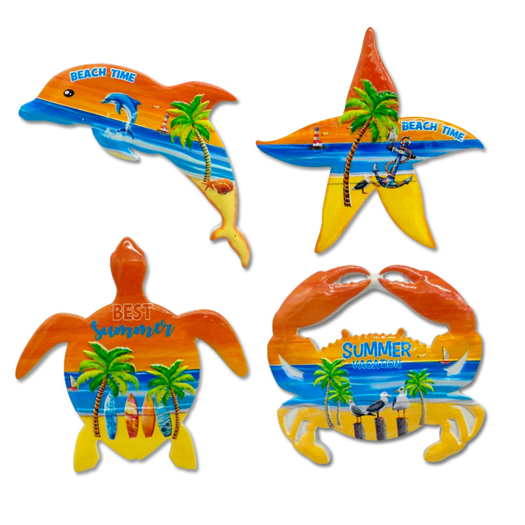 D&Q Souvenir Gifts Custom Logo Resin Printing Orange Beach Turtle Tropical Beach Theme Souvenirs Fridge Magnet