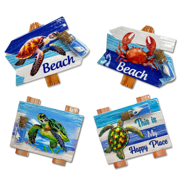 Factory Custom Logo 3D Printing Resin Beach Souvenir Fridge Magnet with Sand Bottle