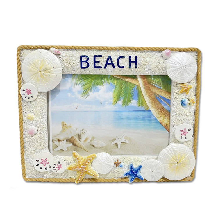 Custom Logo Tourist Souvenir Beach Polyresin Resin Picture Photo Frame with Seashell