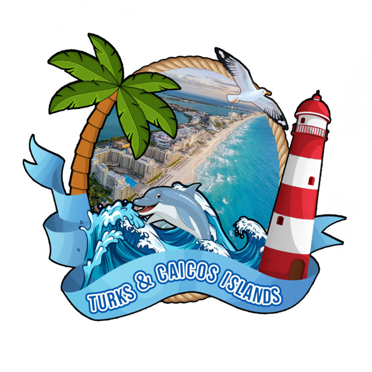 Customized Logo MDF Wood Grace Bay Turks & Caicos Islands Souvenir Fridge Magnet