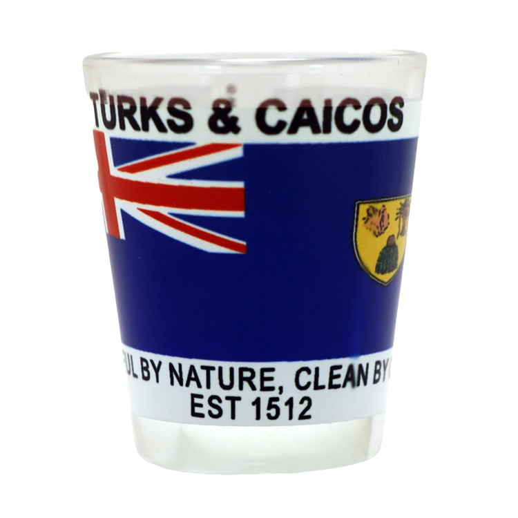 Factory Custom Logo 1.5 Ounce Caribbean Map Design Shot Glass Souvenir Turks an Caicos Shot Glasses