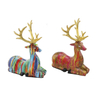 Nordic Style Colorful Decal Design Christmas Deer Gift Resin Sitting Deer Sculpture for Desktop Decor