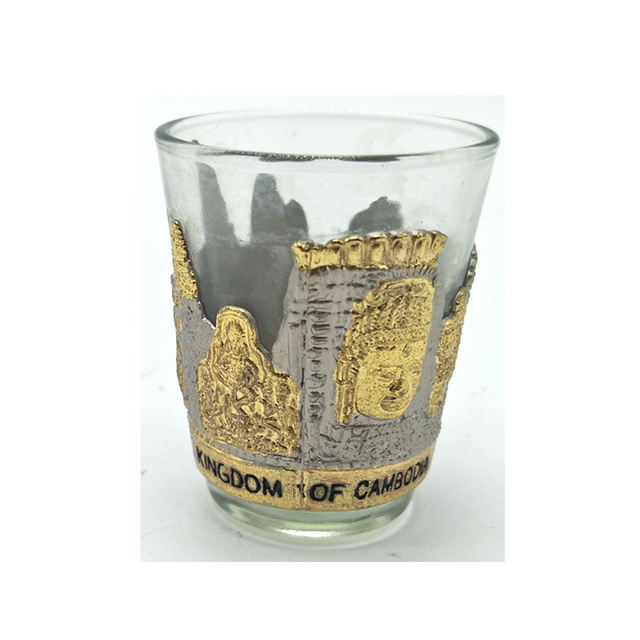 Tourist Souvenir Custom Shot Glass with Metal Decor