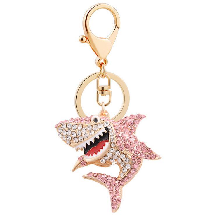 Wholesale Ocean Series Bag Pendant Keychain Zinc Alloy Crystal Rhinestone Shark Keychain