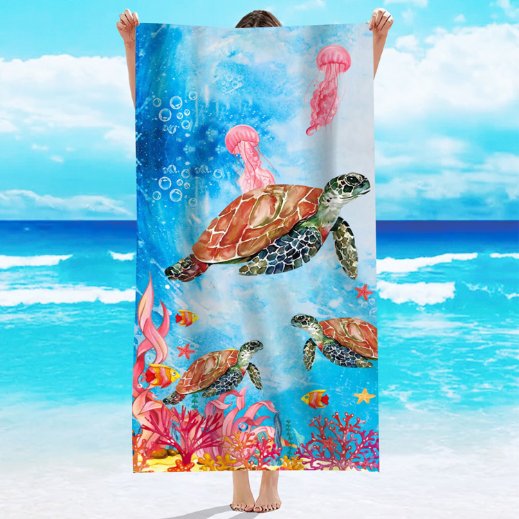 Custom logo Print extra Large Microfiber Tropical Turtles Beach Towel