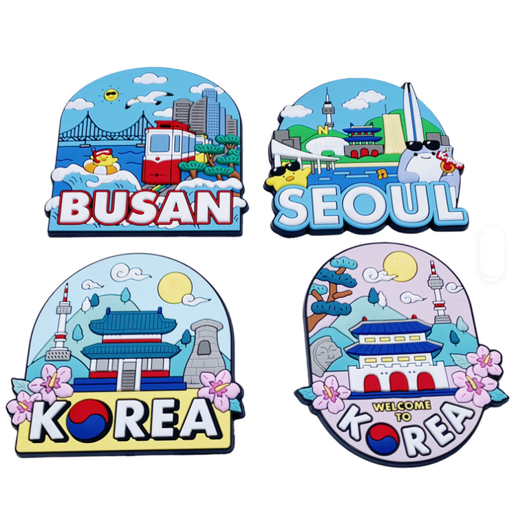 Factory Custom Travel Gift Rubber Soft PVC Seoul Busan Korea Souvenir Fridge Magnet