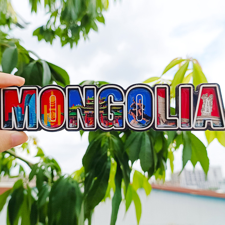 Factory Customized Logo Letter Shaped MDF Wood Mongolian Souvenir Mongolia Fridge Magnet