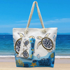 Custom logo Digital Printing Casual Coastal Canvas Turtle Greece Souvenir Beach Tote Bag with Little Bag