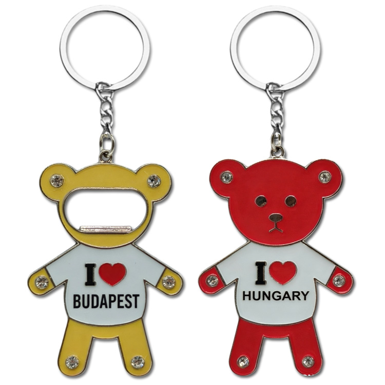 Customized Logo Alloy Metal Bear Key Chain Gene Root London Budapest Hungary Souvenir Teddy Bear Keychain