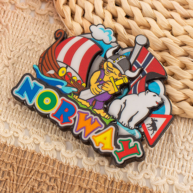 Factory Custom Logo MDF Wood Refrigerator Magnet Viking Ship Boat Oslo Norway Souvenir Fridge Magnet