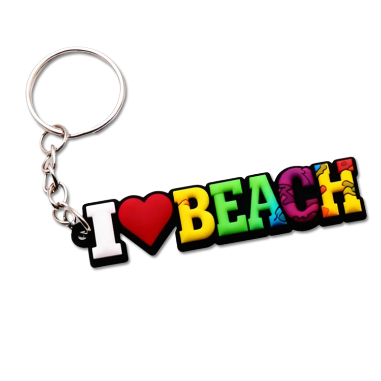 Wholesale Customized Logo I love Beach Souvenir Pvc Keychain Custom Rubber Letter Keychain