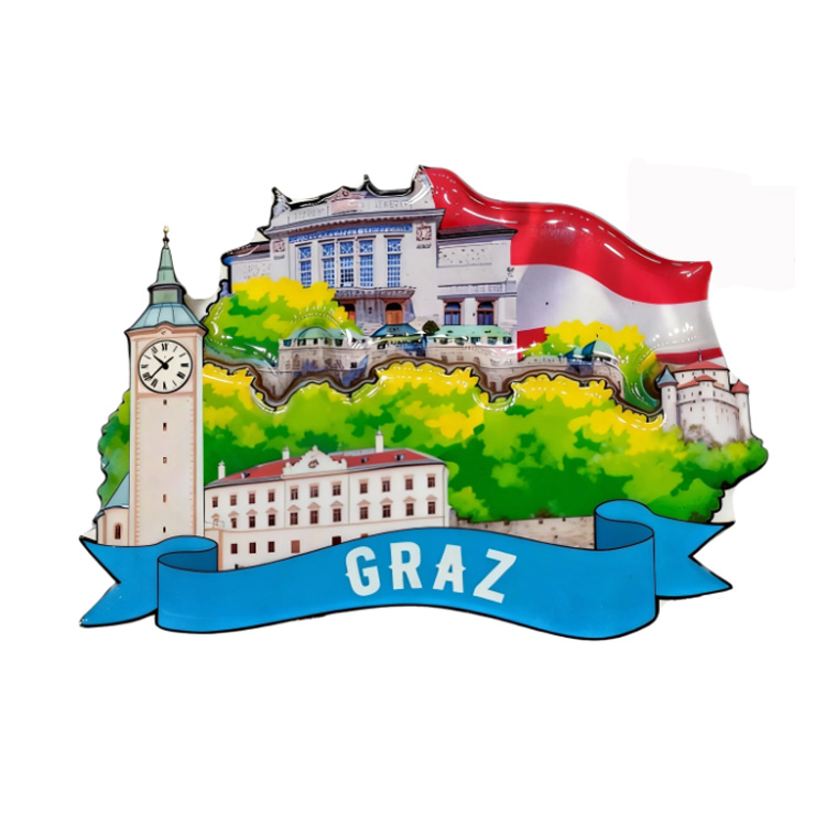 Factory Customized Design Travel MDF Wood Building Schlossberg Austria Graz Souvenir Fridge Magnet