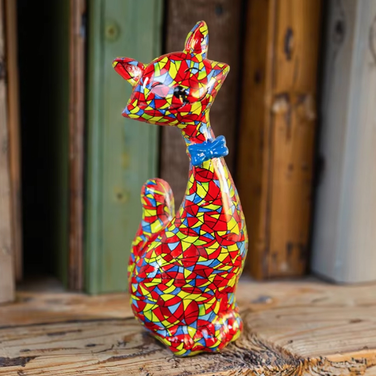 Wholesale Custom European Home Art Decor Desktop Transfer Colorful Resin Cat Statue Mosaic Cat Figurine