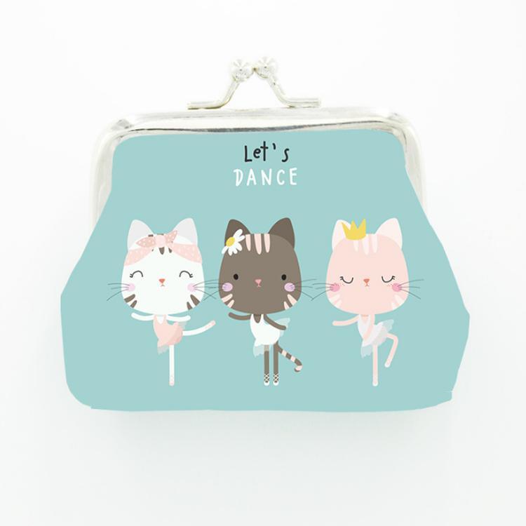 Custom PU Leather Clip Girls Cartoon Cute Cat Coin Purse for Promotion Gift