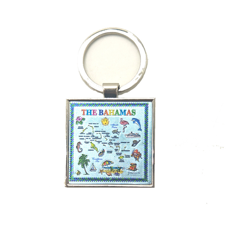 Custom Map Design Zinc Alloy Tropical Beach Bahamas Souvenir Keychain