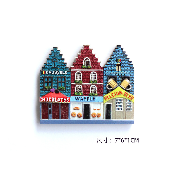 Customized European City Belgium Brussels Souvenir Resin Building Fridge Magnets