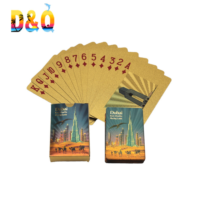 Wholesale Waterproof Gold Dubai Tourist Souvenir Playing Cards Custom Logo