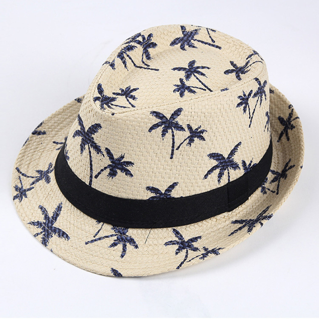 Custom Logo Natural Palm Tree Summer Beach Jazz Hats Paper Straw Fedora Hat Wholesale