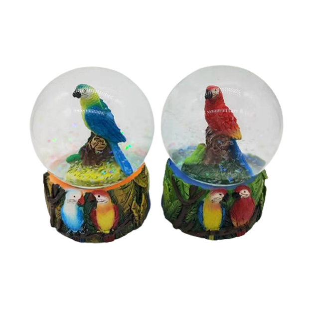 Custom Tourist Souvenir Resin Animal Figurine Parrot Snow Globe