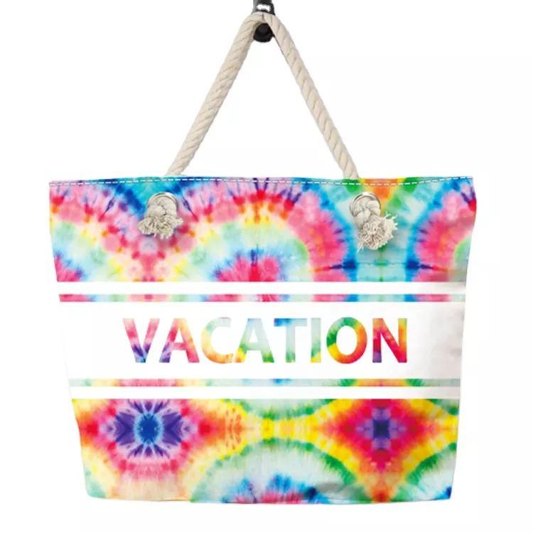 Personalized Design Big Tie Dye Beach Bag Canvas Shoulder Pockets Beach Tote Bag for Souvenir