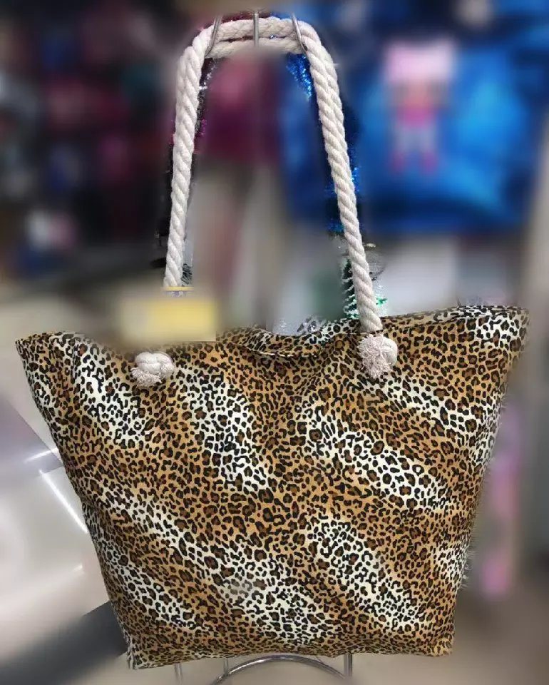 Wholesale Large Canvas Women Beach Bag Leopard Print Tote Bag