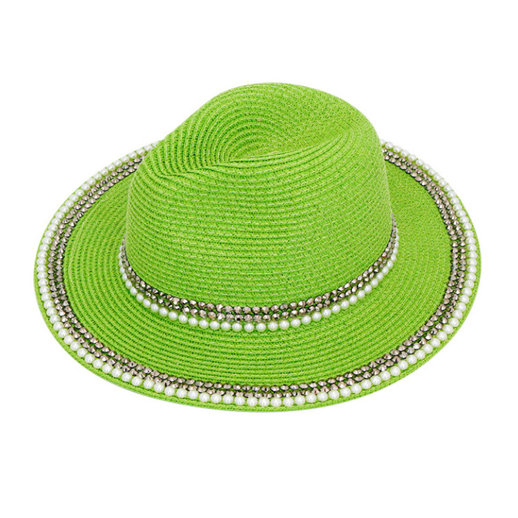 Wholesale Fashion Outdoor Beach Summer Women Lafite Pearl Straw Hat