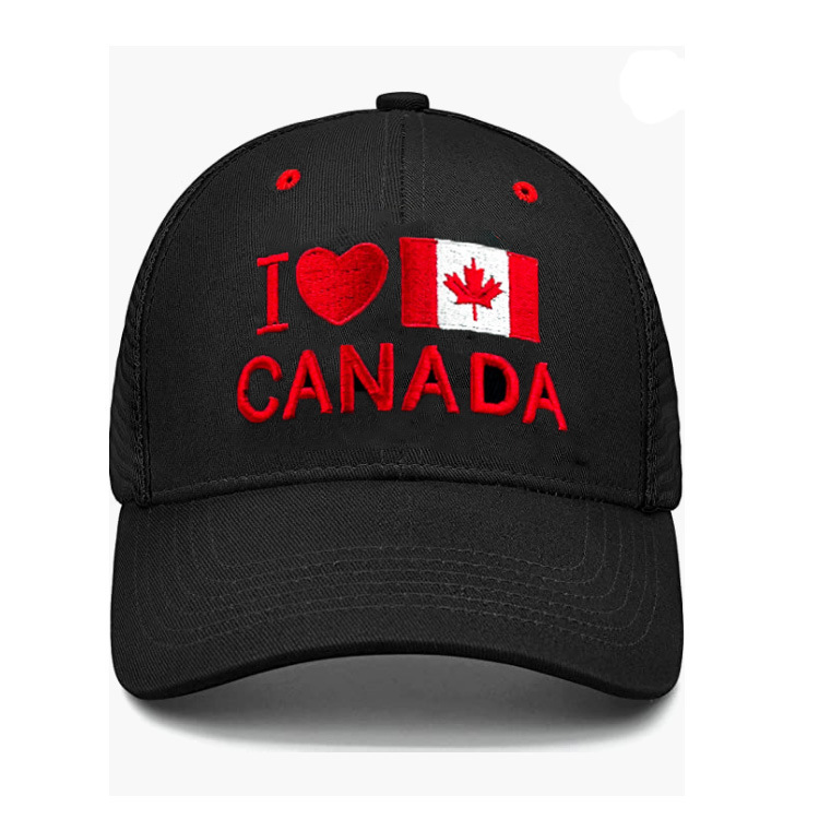 Customized 3D Embroidery Logo 6 Panel Sports Cap Souvenir Gift Hat Flag Canada Baseball Cap