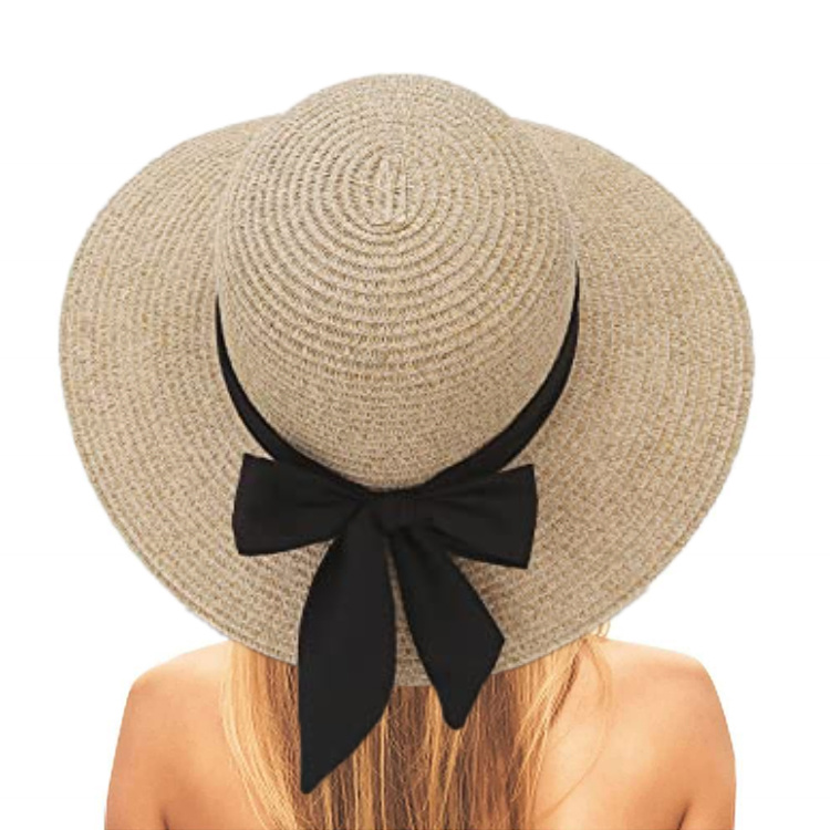 Wholesale Womens Straw Hat Wide Brim Floppy Beach Cap Adjustable Sun Hat for Women