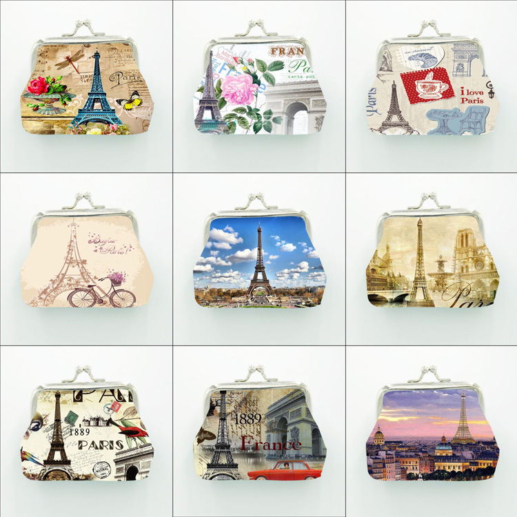 Custom Printing Small Mini PU Leather Coin Pouch Wallet France Paris Souvenir Coin Purse