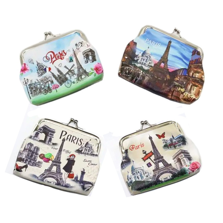 Custom Print PU Leather Women Eiffel Tower Paris France Souvenir Coin Purse Wallet