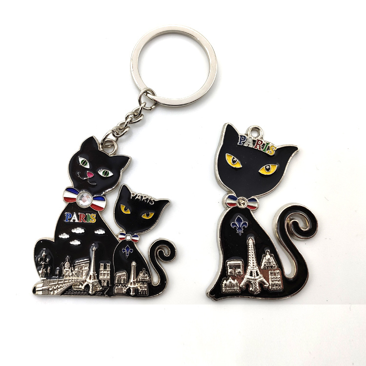 Wholesale Custom Paris Souvenir Metal Lucky Black Cat Keychain