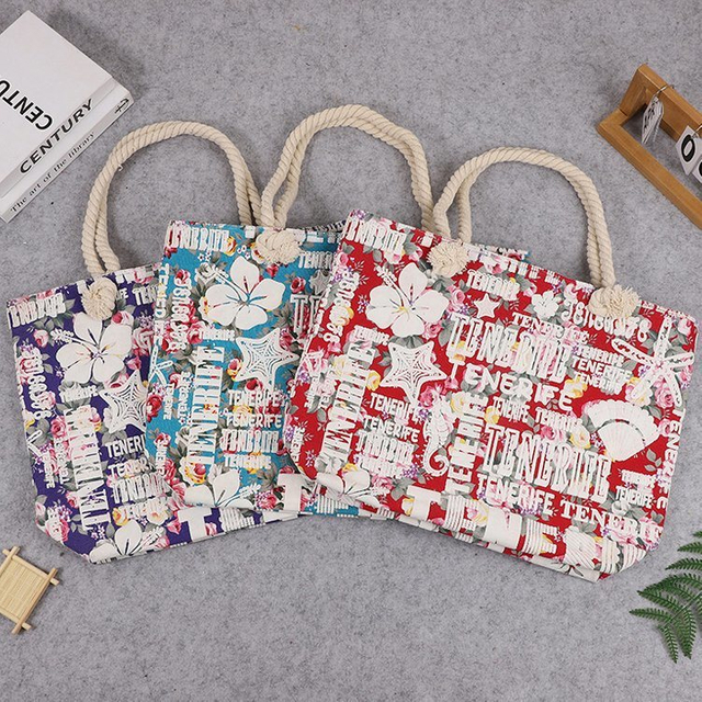 Custom Printing Canvas Letter Tenerife Souvenir Spain Beach Tote Bag