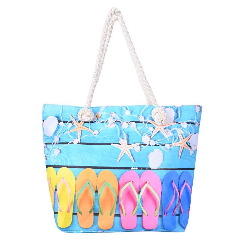 2023 Summer Beach Travel Storage Zipper Shoulder Tote Bag Large Capacity Lady Rope Canvas Beach Bag