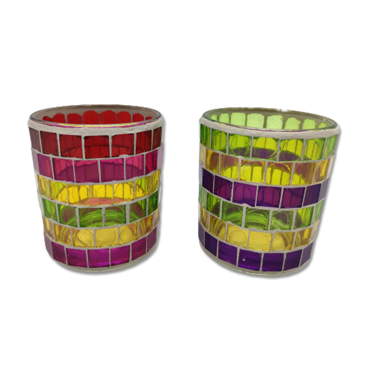 Wholesale Luxury Home Decor Candle Jars Round Shape Glass Mosaic Candle Holder