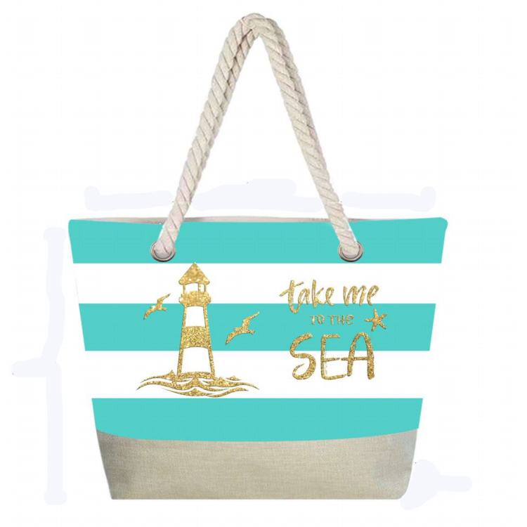 Wholesale Custom Logo Summer Travel Women Rope Handle Tote Bag Trendy Striped Beach Bag with Zipper