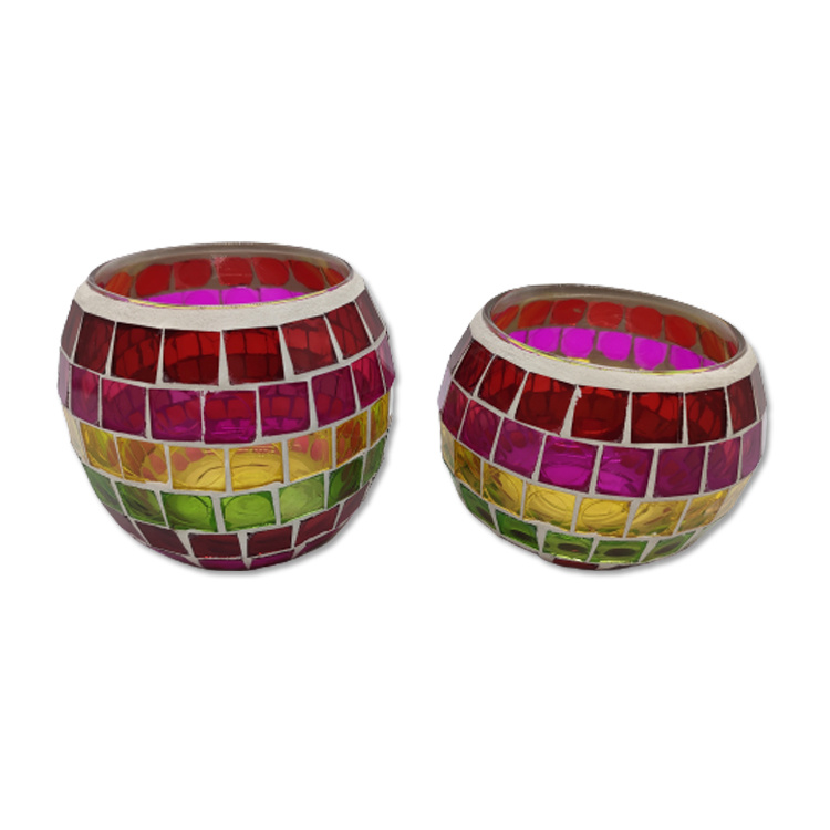 Wholesale Luxury Home Decor Candle Jars Round Shape Glass Mosaic Candle Holder