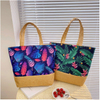 Wholesale Custom Cotton Linen Tropical Plants Print Summer Beach Hand Bag