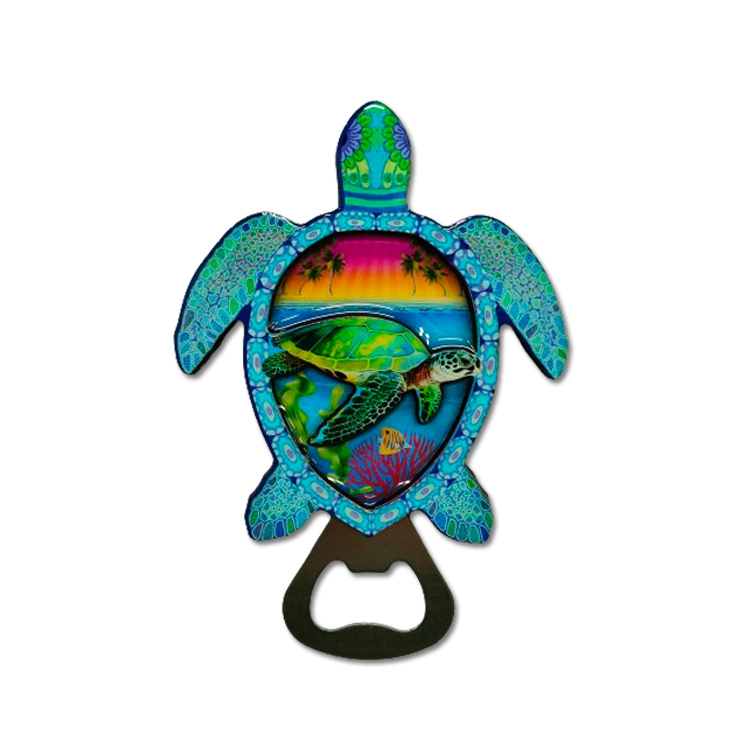 Custom Logo Sea Beach Tortoise Tourist Souvenir Turtle Wooden Magnet Bottle Opener