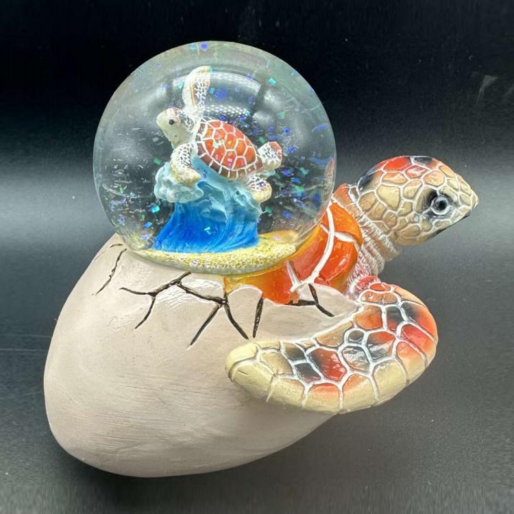 Custom Logo Florida Beach Souvenir Resin Turtle Water Globe Turtle Egg Snow Globe