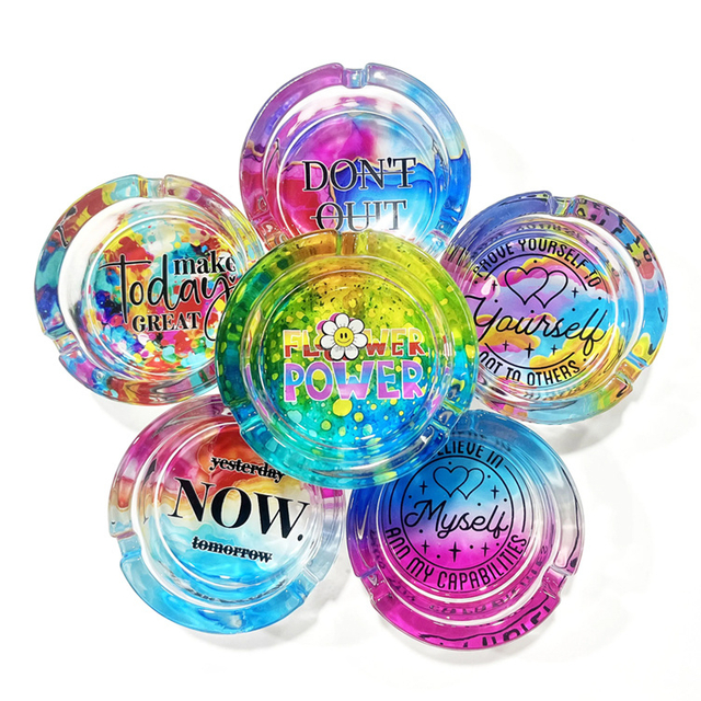 Wholesale New Custom Printed Logo Glass Round Ashtray Flower Ashtray