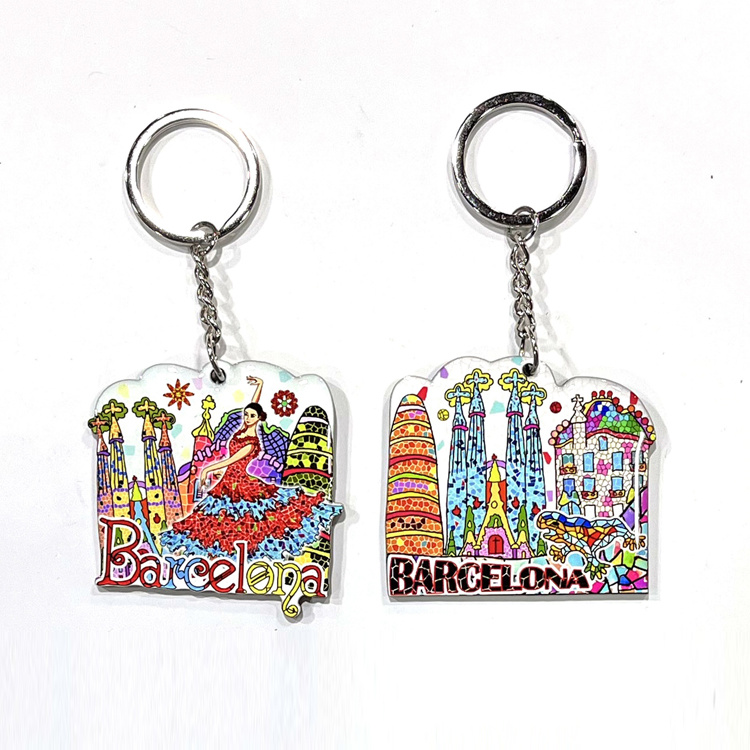 Wholesale Custom Spain Fridge Magnet Mosaic Design Wood Tourist Souvenirs Barcelona Keychain