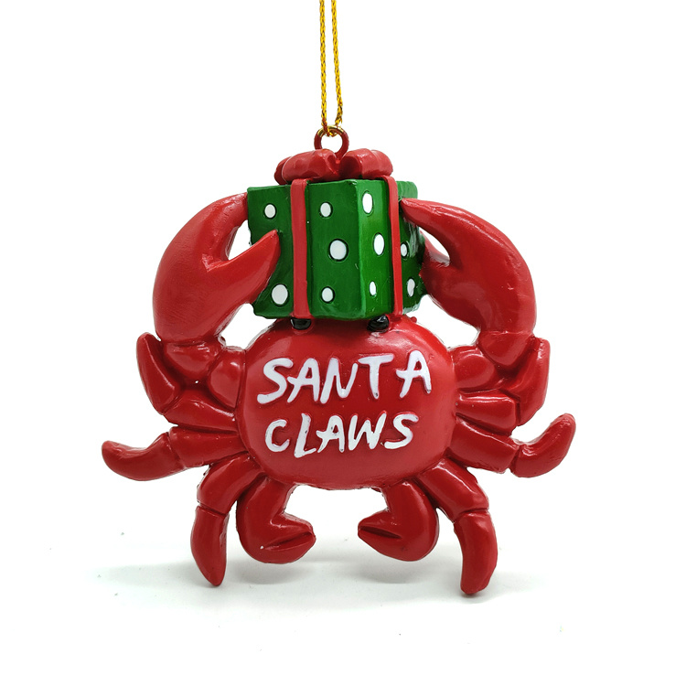 Factory Custom Ocean Beach Animal Christmas Tree Hanging Resin Crab Christmas Holiday Ornament