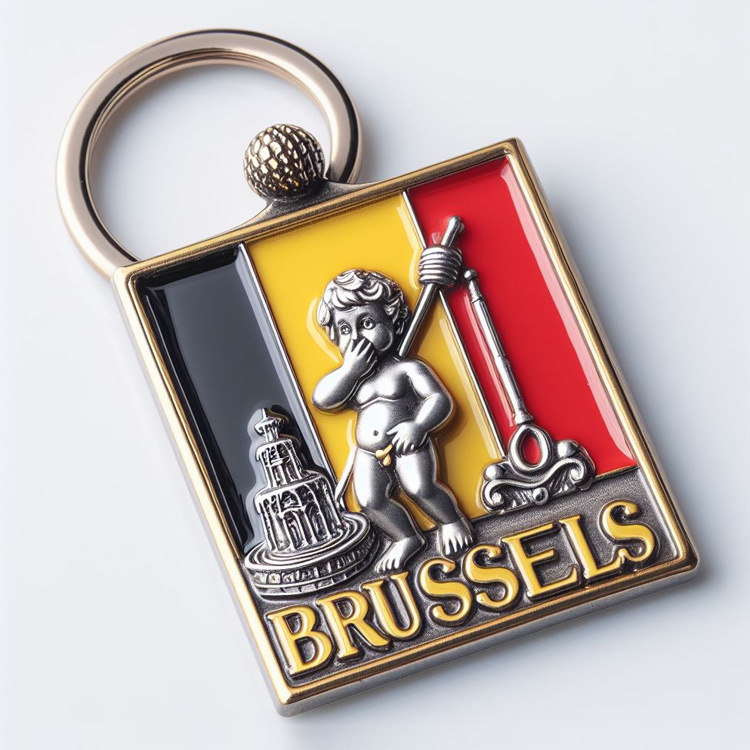 Custom Enamel Metal Tourist Souvenir Keyring Brussels Belgium Souvenir Keychains