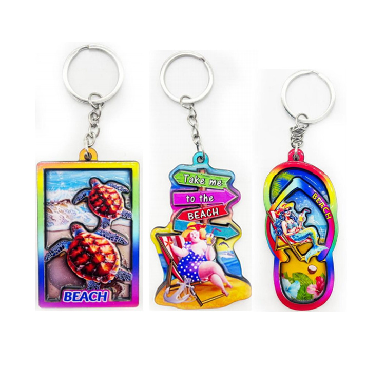 Customized Logo Epoxy MDF Wood Beach Surf Keyring Dolphin Flamingo Florida Souvenir Keychain