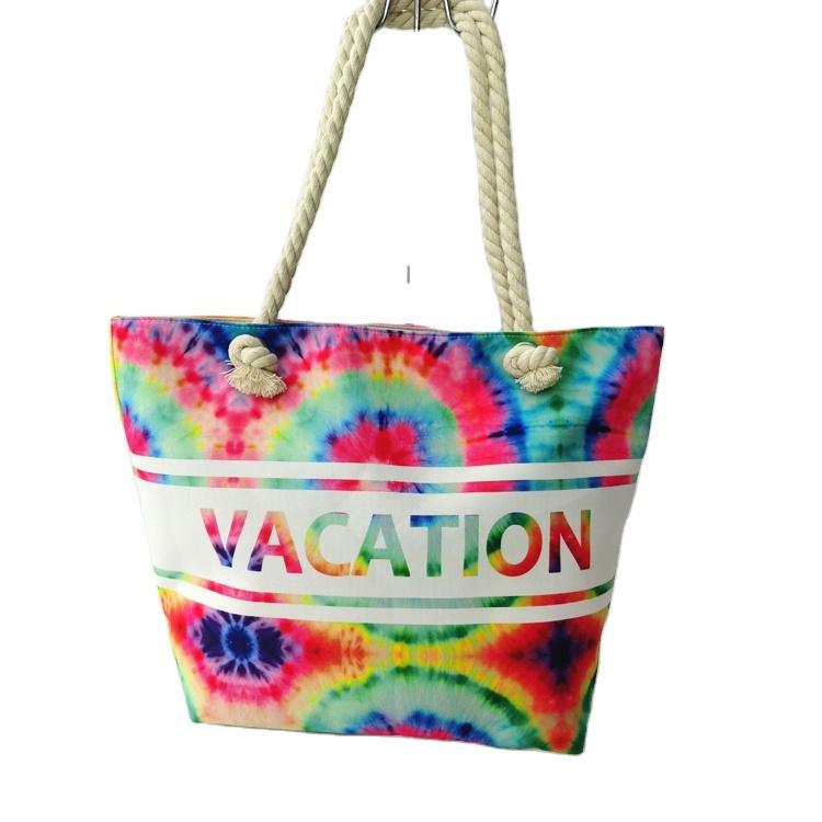 Custom Logo Palm Tree Beach Souvenir Tote Bag Large Canvas Travel Vacation Bag