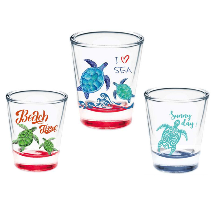 Custom Logo Text Ocean Island Seaside Beach Souvenir Blue Animal Shot Glasses with Box