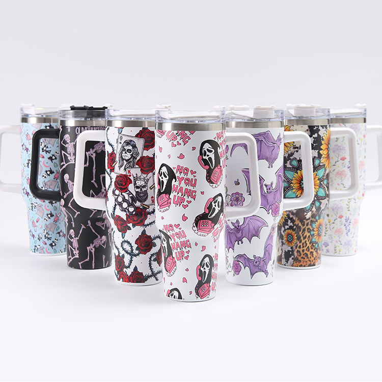 Custom Logo Sublimation Travel Drinkware Stainless Steel Halloween 40oz Tumbler with Handle