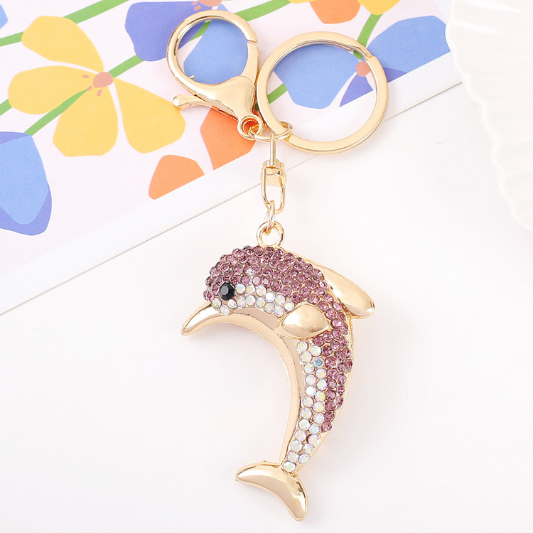 Wholesale Metal Ocean Series Beach Souvenir Keychain Dolphin Rhinestone Key Chain