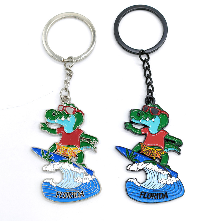 Factory Metal Epoxy Keychain Custom Florida Souvenir Ocean Sea Turtle Gold Foil Keychain